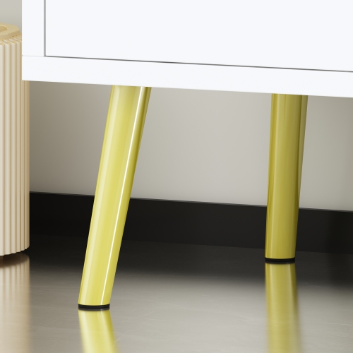 Famapy 6 Drawer Double Dresser Storage Chest of Drawers, Wood Dresser Chest with Gold Metal Legs for Bedroom,Living Room & Hallway, White