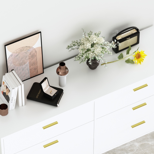 Famapy 6 Drawer Double Dresser Storage Chest of Drawers, Wood Dresser Chest with Gold Metal Legs for Bedroom,Living Room & Hallway, White