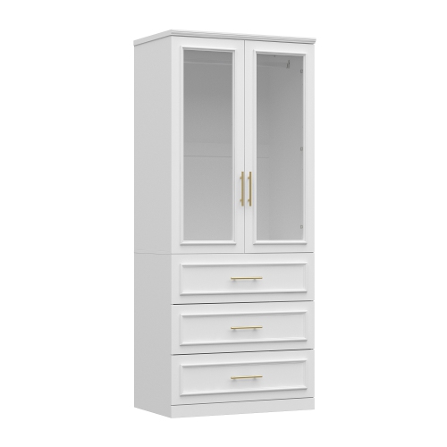 Famapy – Armoire élégante avec portes en verre, tiges à suspendre et tiroirs spacieux pour un rangement organisé pour chambre à coucher, blanc
