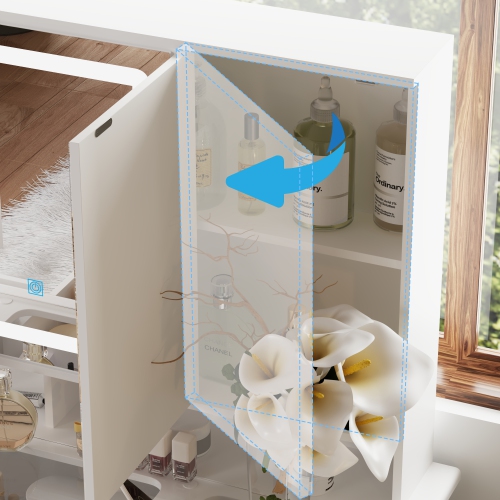 Famapy Vanity Desk Set Makeup Table with Large Three-color Illuminated Mirror, Dressing Table with 9 Drawers, Storage Shelves for Bedroom(43.3" W x