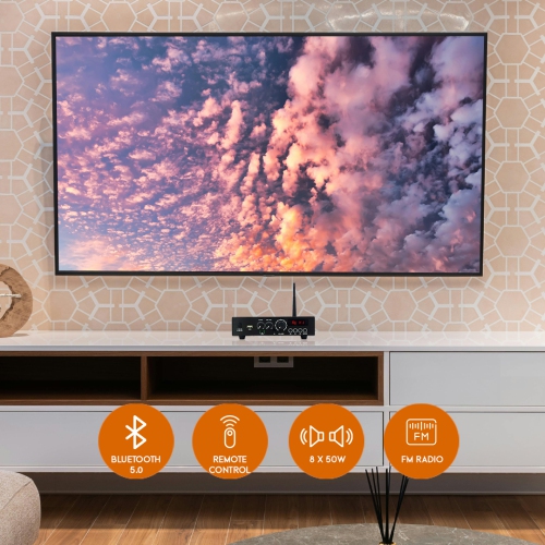 Amplificateur numérique à 2 canaux SecurLink 2 x 50&nbsp;W, 4-8&nbsp;Ohm, Bluetooth 5,0, télécommande