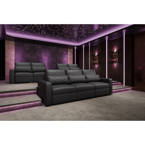 Valencia Pisa Ultimate Nappa 20000 Leather Lounge Sectional Sofa, Three Seats, Black