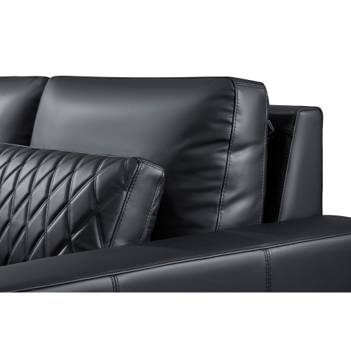 Valencia Pisa Ultimate Nappa 20000 Leather Lounge Sectional Sofa, Three Seats, Black