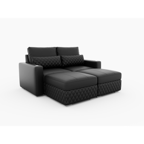 VALENCIA  Pisa Ultimate Nappa 20000 Leather Lounge Sectional Sofa, Loveseat With 2 Ottomans In Black