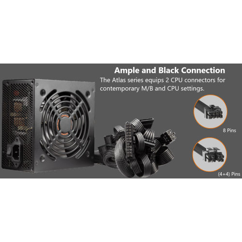Cougar ATLAS 650 Watt Power Supply - 80 Plus Bronze Certified Ultra-Silent 120mm fan Support PCI express 4.0 Japanese standby capacitors Compact Size