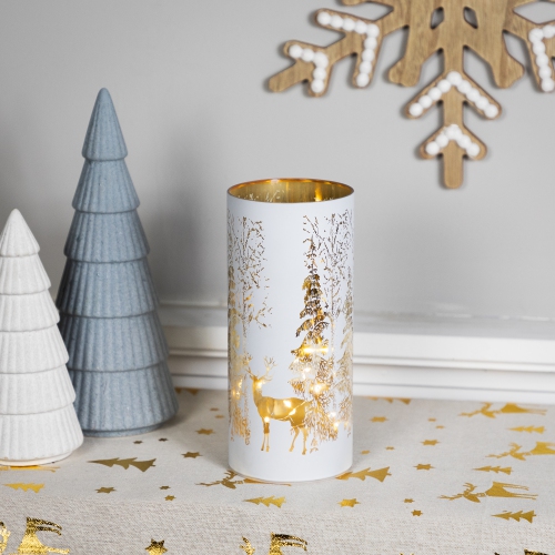 LED Lighted Deer in Forest Glass Hurricane Christmas Candle Decoration - 8"