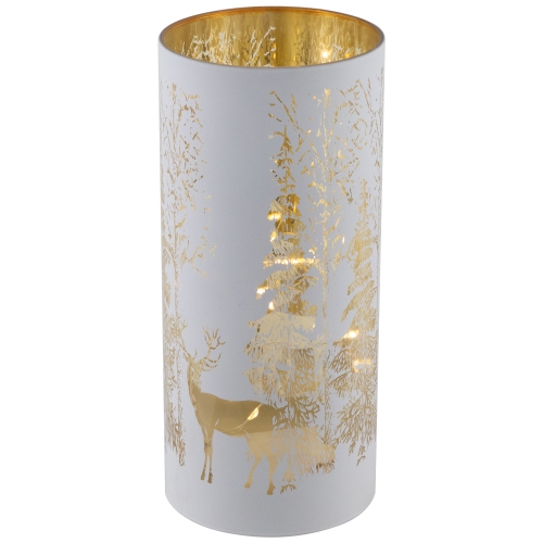 LED Lighted Deer in Forest Glass Hurricane Christmas Candle Decoration - 8"