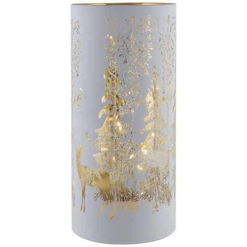 LED Lighted Deer in Forest Glass Hurricane Christmas Candle Decoration - 8"