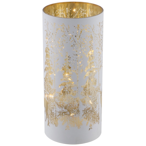 LED Lighted Deer in Forest Glass Hurricane Christmas Candle Decoration - 8"