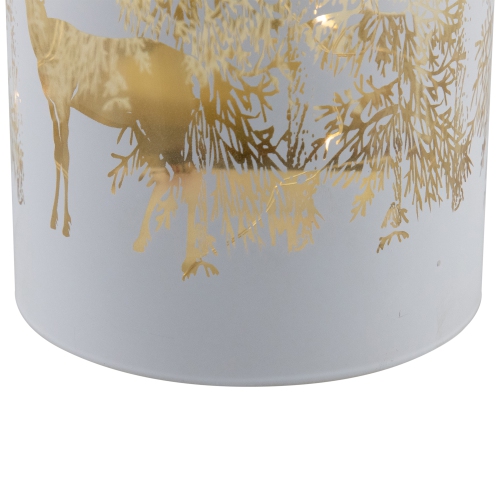 LED Lighted Deer in Forest Glass Hurricane Christmas Candle Decoration - 8"
