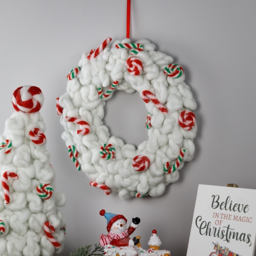 Plush Peppermint and Candy Canes Christmas Wreath Decoration - 13" - Unlit