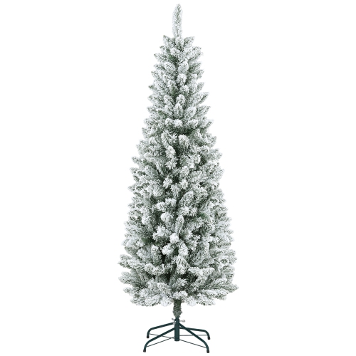 HOMCOM  6Ft Tall Pencil Christmas Tree, Artificial Flocked Christmas Tree With 479 Branch Tips And Steel Base, Holiday Décor for Home Office In Green