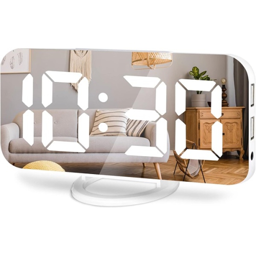 Image 1 of 4.. Lamisola ‎ 20 x 3.81 x 20 cm Large LED Mirror Display with Digital Alarm Clock White