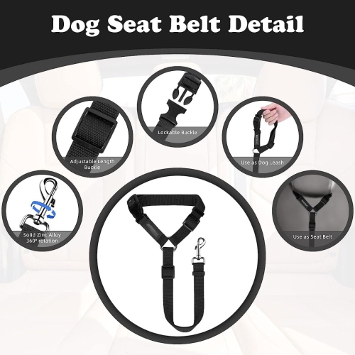Pet Dog Cat Seat Belts, Car Headrest Restraint Adjustable Safety Leads Vehicle Seatbelt Harness 3-in-1 Dog Car Seat Belt, Dog Short Leash, Pet Car