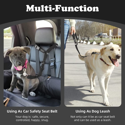 Pet Dog Cat Seat Belts, Car Headrest Restraint Adjustable Safety Leads Vehicle Seatbelt Harness 3-in-1 Dog Car Seat Belt, Dog Short Leash, Pet Car