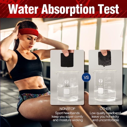 Sweatband Wide, Moisture Wicking and Non-Slip Exercise Workout Cotton Headband for Men and Women