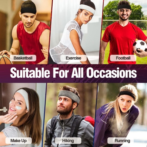 Sweatband Wide, Moisture Wicking and Non-Slip Exercise Workout Cotton Headband for Men and Women