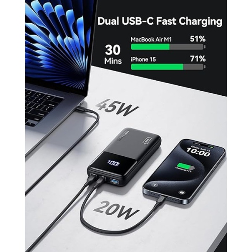 INIU 14.48 x 2.84 x 7.44 cm Power Bank 65W 20000mAh Fast Charging Laptop Black