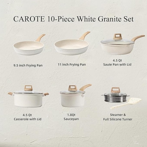 CAROTE ‎23.23 x 14.76 x 7.87 cm Pots and Pans Set Nonstick White