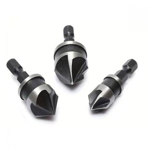 Image 1 of 6.. 3pcs/Chamfering Tool Carbon Steel 90 Degree Hexagonal Shank Three-pcs Set 12-19mm Woodworking Hole Opener Black Cobalt Drill