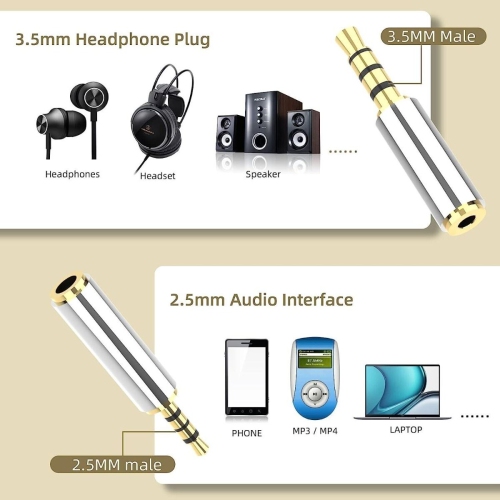 2.5mm Male to 3.5mm Female Stereo Mic Audio Headphone Adapter Converter
