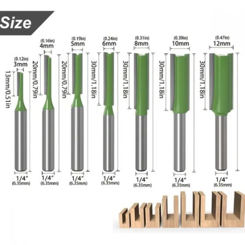 7pcs Router Bit 6mm 1/4 Shank Single,Double Flute Straight Bit Milling Cutter
