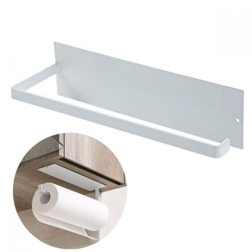 Self-Adhesive Metal Kitchen Tissue Paper Roll And Towel Bar Wall Hanging Towel Rack | White