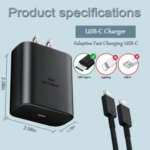 Chargeur mural rapide USB-C de 45W w + câble de 6FT pi