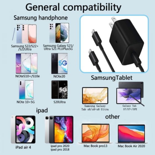 Chargeur mural rapide USB-C de 45W w + câble de 6FT pi