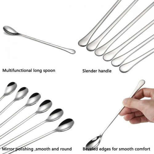 Long Handle Stirring Spoon, Ice Tea Coffee Spoon, Stainless Steel Cocktail Mixing Spoons