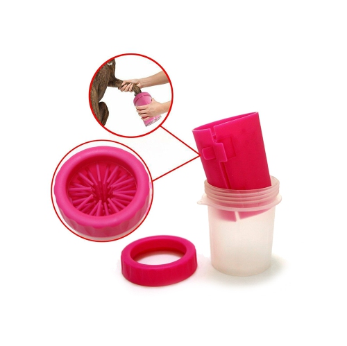 Dog Foot Cleaner Pet ware Portable Dog Paw Cleaner, Portable Pet Paw Quick Washer Cup with Soft Silicone Bristles - Pink
