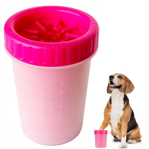 Dog Foot Cleaner Pet ware Portable Dog Paw Cleaner, Portable Pet Paw Quick Washer Cup with Soft Silicone Bristles - Pink