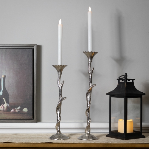 NORTHLIGHT  Floral Metal Taper Candle Holders - 16" - Finish - Set Of 2 In Silver