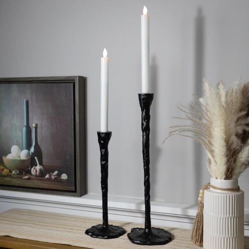 NORTHLIGHT  Slim Hammered Metal Taper Candle Holders - 16" - - Set Of 2 In Black