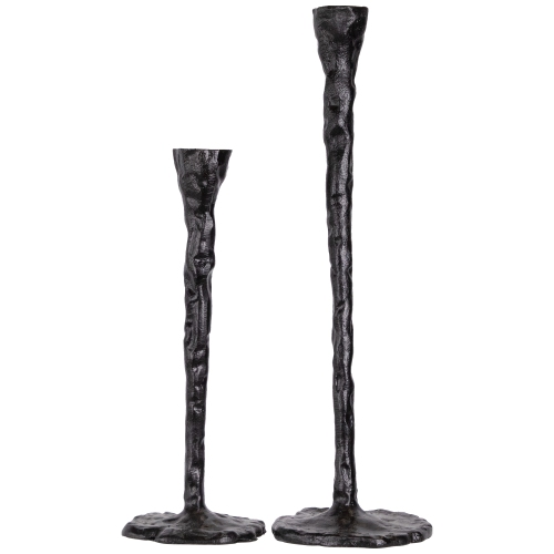 Slim Hammered Metal Taper Candle Holders - 16" - Black - Set of 2