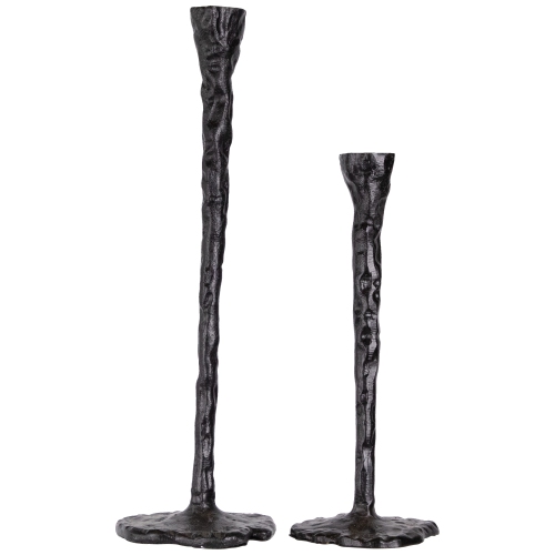 Slim Hammered Metal Taper Candle Holders - 16" - Black - Set of 2