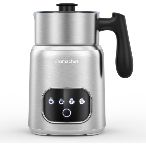 AMZCHEF 4-IN-1 Electric Milk Frother 550W | 400ML Mousseur Lait Electrique with LED Touch Screen | Fast and Uniform 3D Induction Heat Milk Steamer
