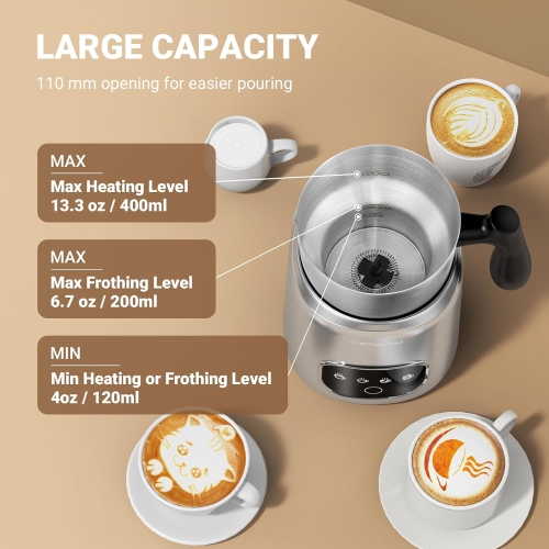 AMZCHEF 4-IN-1 Electric Milk Frother 550W | 400ML Mousseur Lait Electrique with LED Touch Screen | Fast and Uniform 3D Induction Heat Milk Steamer