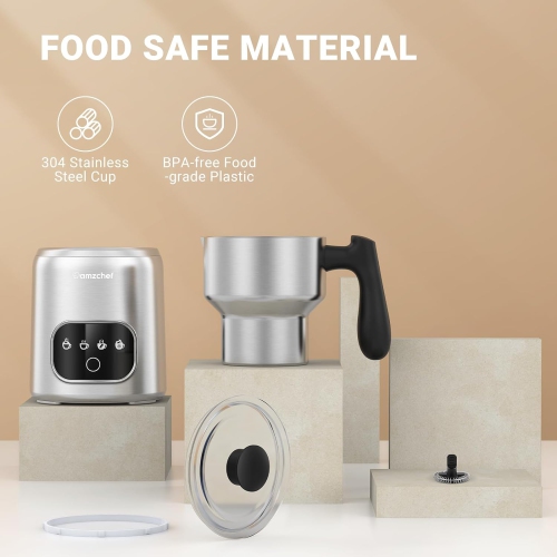 AMZCHEF 4-IN-1 Electric Milk Frother 550W | 400ML Mousseur Lait Electrique with LED Touch Screen | Fast and Uniform 3D Induction Heat Milk Steamer