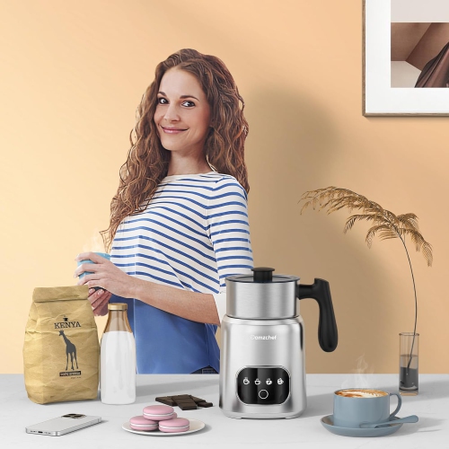 AMZCHEF 4-IN-1 Electric Milk Frother 550W | 400ML Mousseur Lait Electrique with LED Touch Screen | Fast and Uniform 3D Induction Heat Milk Steamer