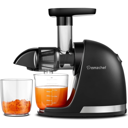 Masticating Juicer Machines, AMZCHEF Slow Cold Press Juicer with Reverse Function, High Juice Yield, Easy Clean with Brush,Recipes for High Nutrient