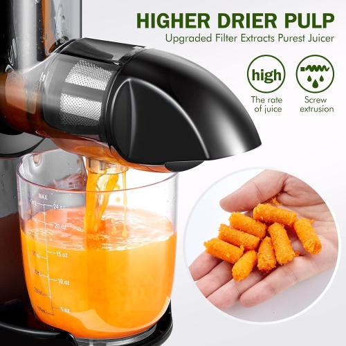 Masticating Juicer Machines, AMZCHEF Slow Cold Press Juicer with Reverse Function, High Juice Yield, Easy Clean with Brush,Recipes for High Nutrient
