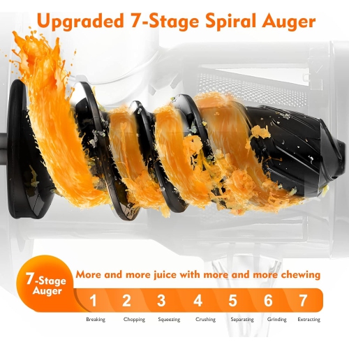 Masticating Juicer Machines, AMZCHEF Slow Cold Press Juicer with Reverse Function, High Juice Yield, Easy Clean with Brush,Recipes for High Nutrient