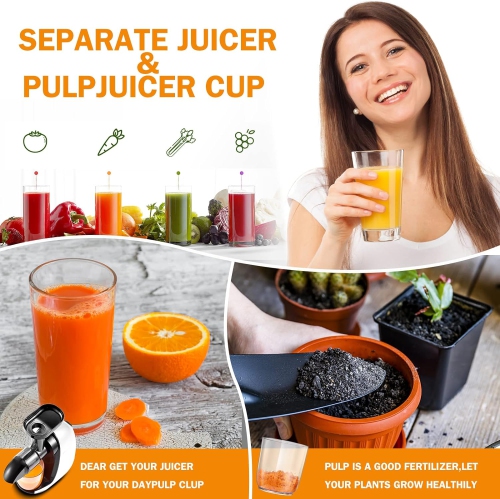 Masticating Juicer Machines, AMZCHEF Slow Cold Press Juicer with Reverse Function, High Juice Yield, Easy Clean with Brush,Recipes for High Nutrient