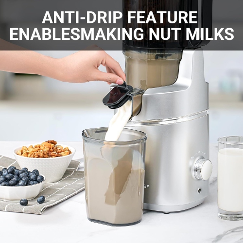 AMZCHEF – extracteur de jus masticateur à extraction lente et à extraction lente, 5,3 po, fruits entiers, machines d’extraction électrique à pression