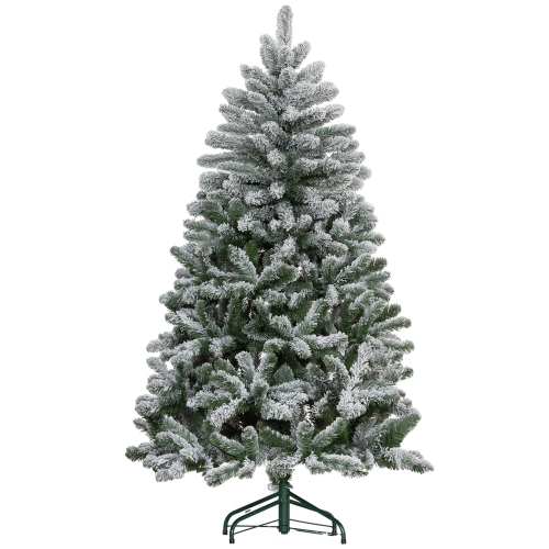 HOMCOM 5ft Artificial Flocked Christmas Tree with 499 Snow Tips, Metal Stand, Hinged Xmas Tree for Home Office Holiday, Green