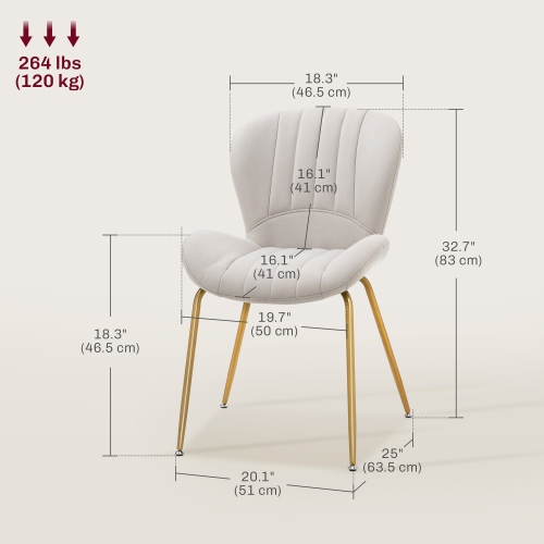 HOMCOM Upholstered Dining Chairs Set of 4, Modern Kitchen Chairs, Armless Accent Chairs with Backrest, Padded Seat and Steel Gold Legs, Cream White