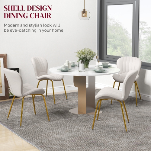 HOMCOM Upholstered Dining Chairs Set of 4, Modern Kitchen Chairs, Armless Accent Chairs with Backrest, Padded Seat and Steel Gold Legs, Cream White