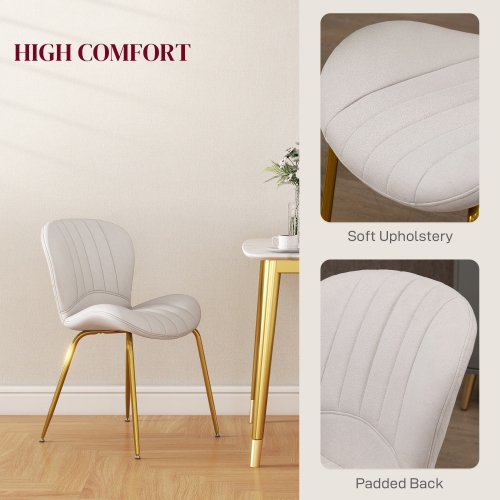 HOMCOM Upholstered Dining Chairs Set of 4, Modern Kitchen Chairs, Armless Accent Chairs with Backrest, Padded Seat and Steel Gold Legs, Cream White