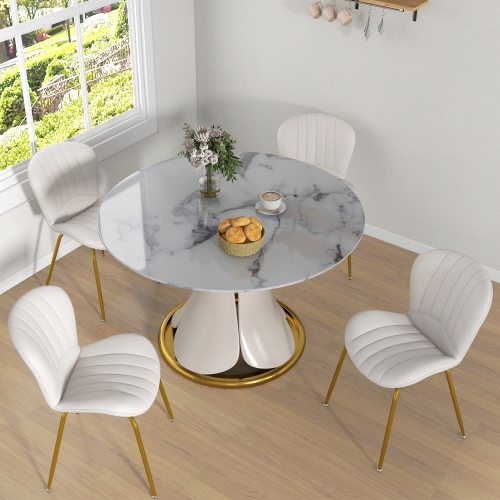 HOMCOM Upholstered Dining Chairs Set of 4, Modern Kitchen Chairs, Armless Accent Chairs with Backrest, Padded Seat and Steel Gold Legs, Cream White